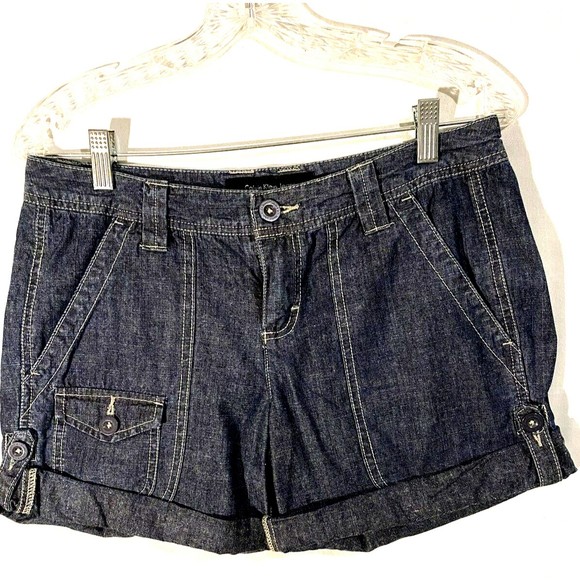 Calvin Klien Womens Cotton Chambray Shorts Sz 4 Blue Cuffed Hem w/Side Lapels - Picture 1 of 11